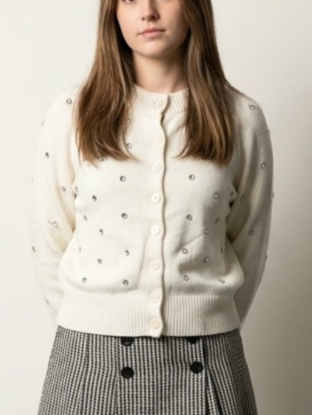 Vintage 50's Cream Embellished Button-Up Cardigan Preppy tennis Sweater